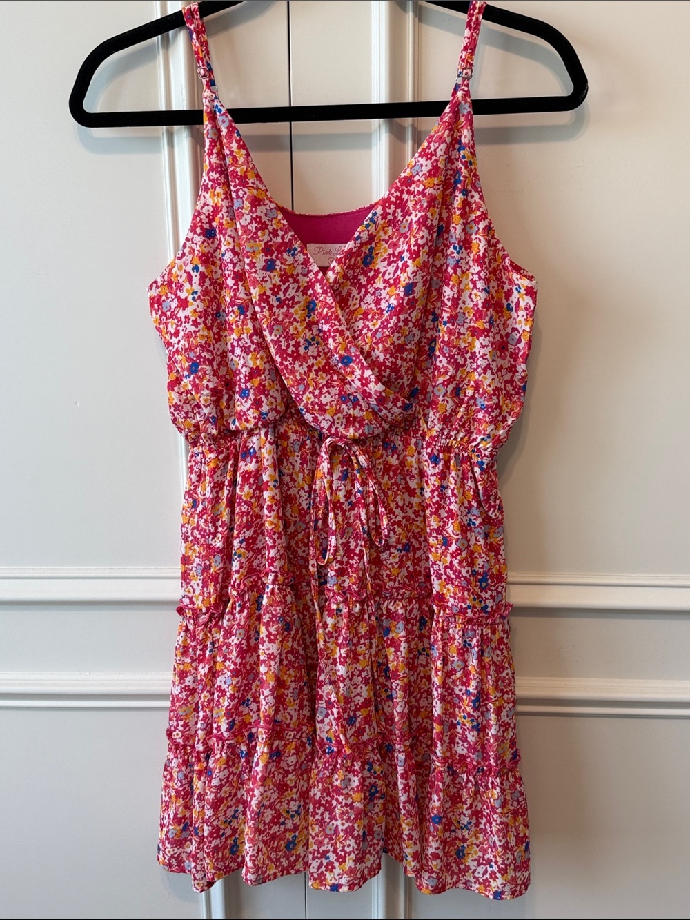 Pink Lily Pink Floral Mini Dress with Tiered Skirt